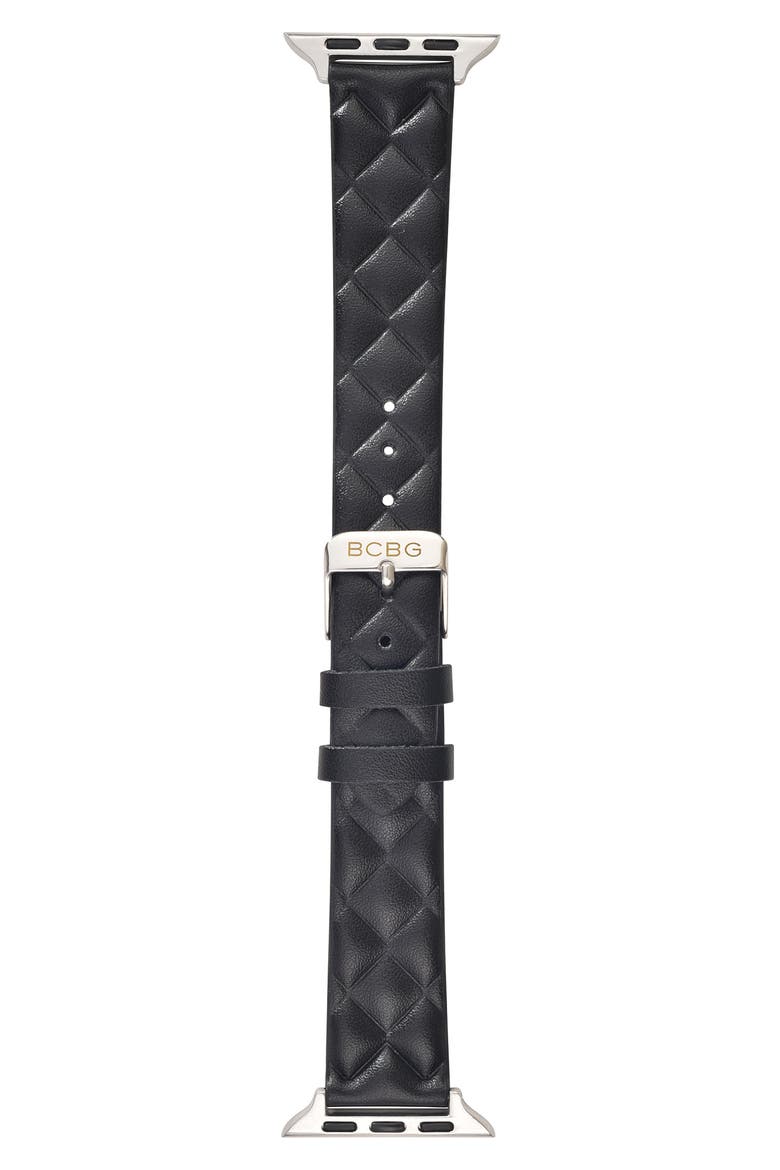 Quilted Faux Leather Apple Watch® Watchband, Main, color, BLACK