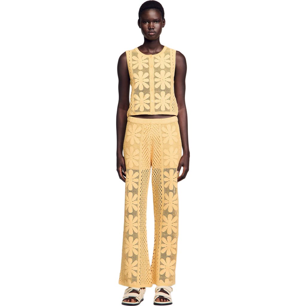 Sandro Crochet Sleeveless Cardigan In Yellow