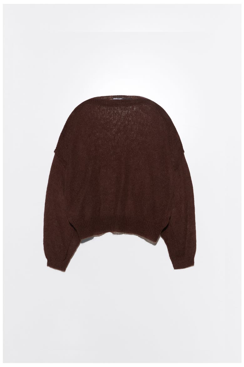 Mohair boat neck sweater, Alternate, color, BROWN