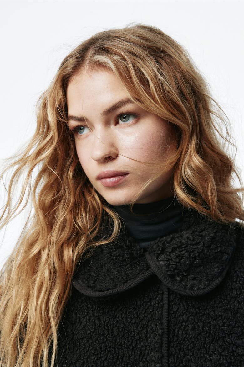 Collared Teddy Jacket, Alternate, color, Black