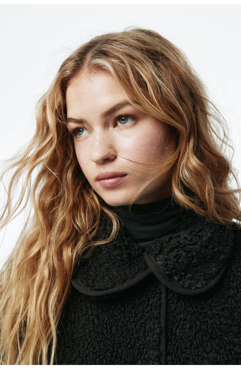 H&M Collared Teddy Jacket, Alternate, color, Black