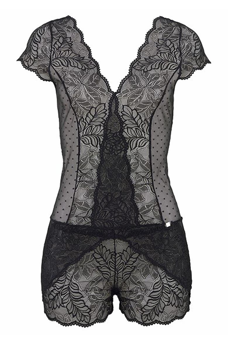Women's V-Neck Lace Teddy, Alternate, color, Black