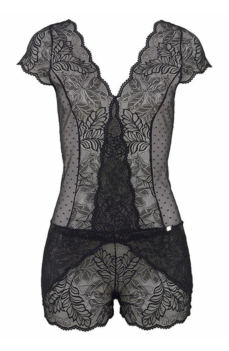 LASCANA V-Neck Lace Teddy, Alternate, color, Black