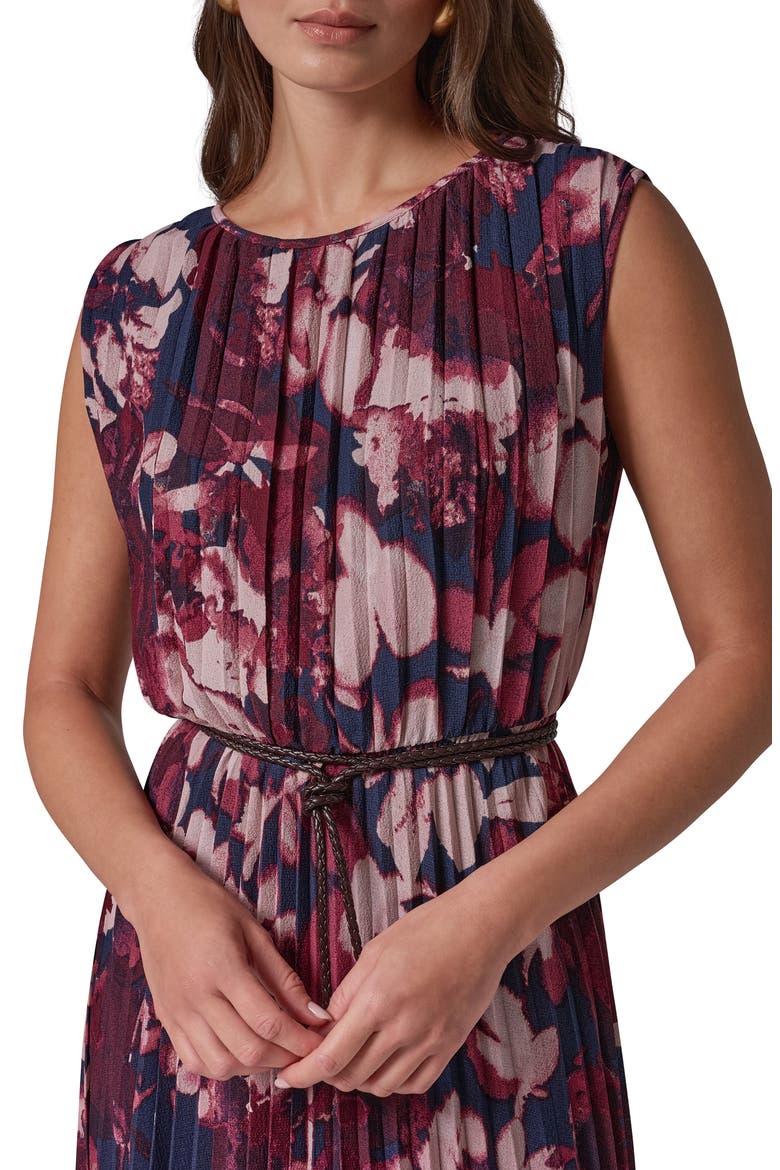 Placed Floral Pleated Chiffon Midi Dress, Alternate, color, NAVY/ BLCK
