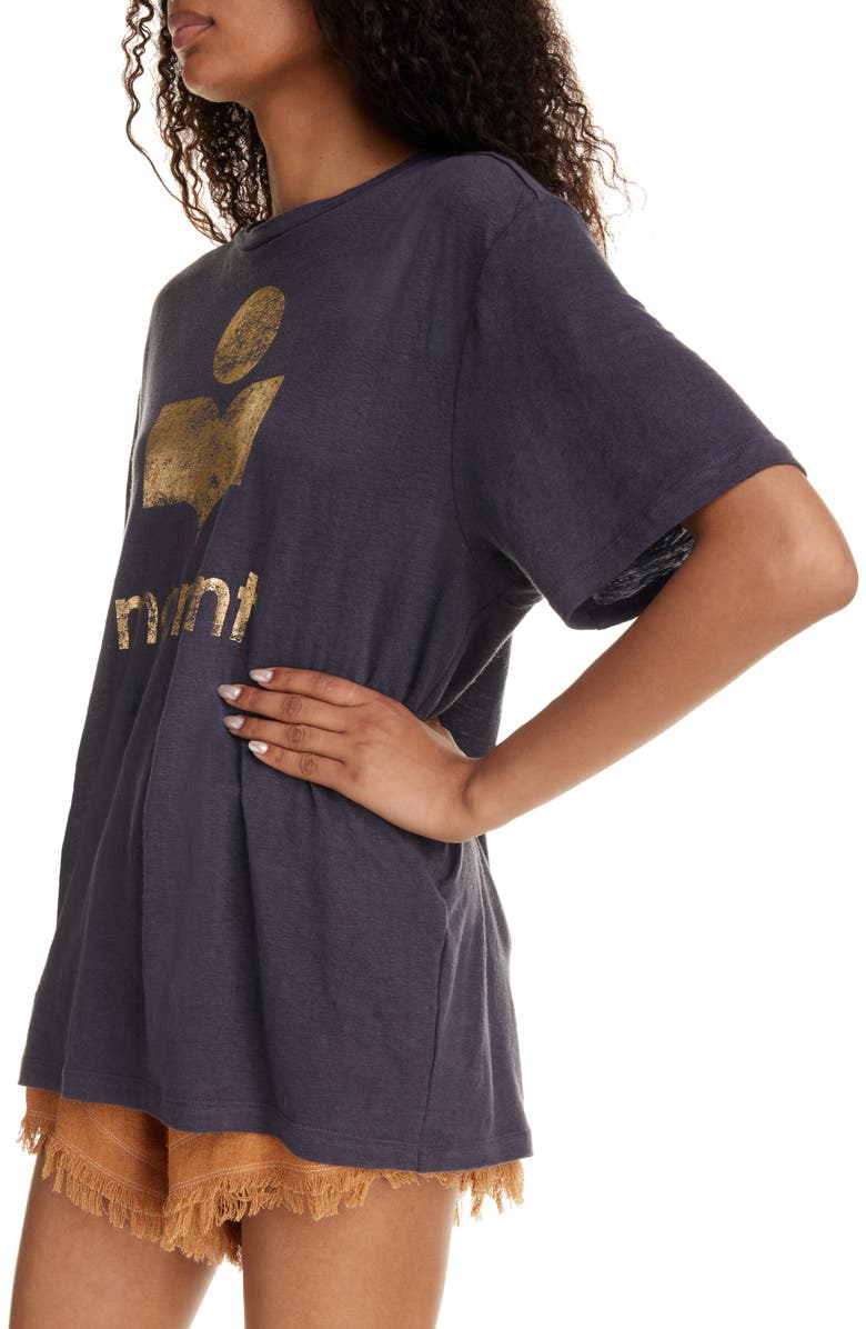 Isabel Marant Étoile Zewel Metallic Logo Slub Linen Graphic T-Shirt, Alternate, color, 