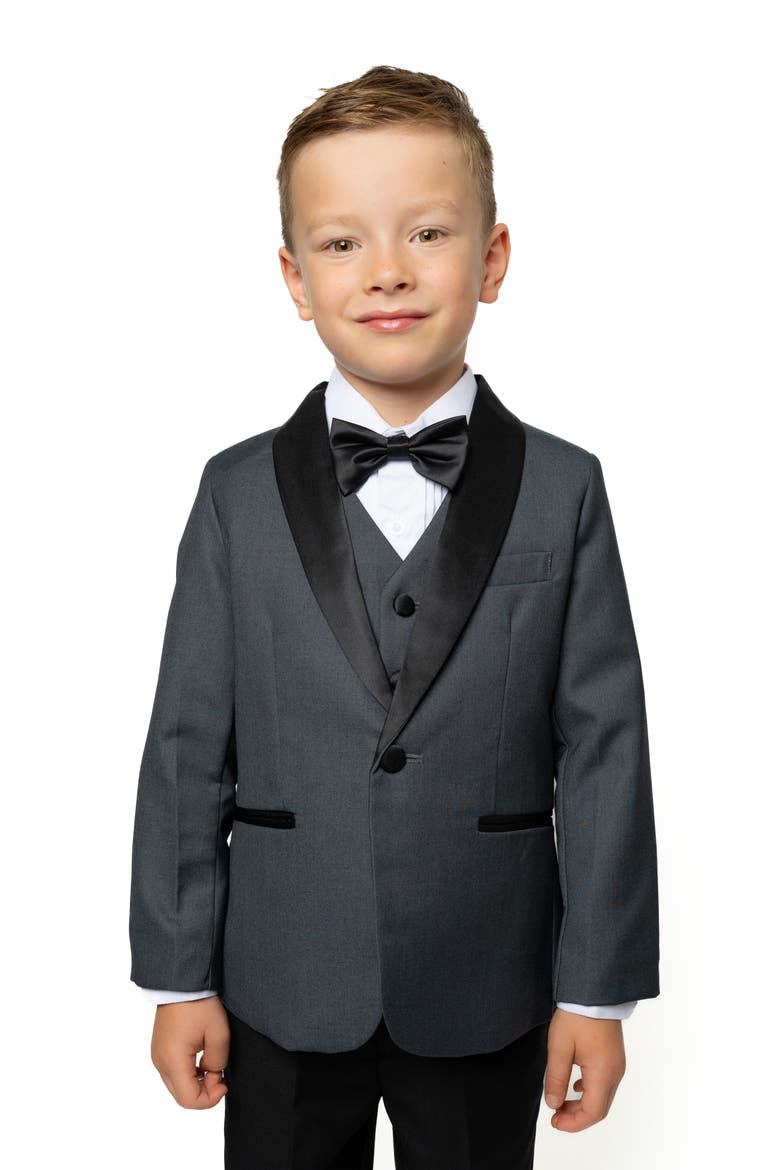 Kids' Love & Angels 5-Piece Slim Fit Tuxedo, Alternate, color, Charcoal