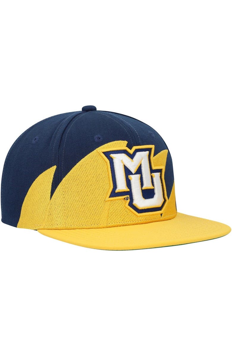 Mitchell & Ness Men's Mitchell & Ness Gold/Navy Marquette Golden Eagles Sharktooth Snapback Hat, Alternate, color, Gold