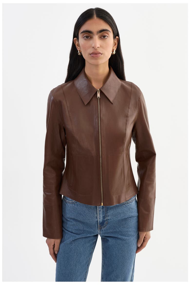 Clarie | Reversible Leather Jacket, Main, color, Mid Brown/Gold