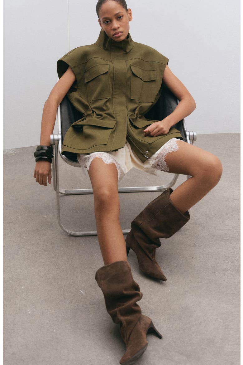 High Neck Pocket Cotton Vest, Alternate, color, KHAKI