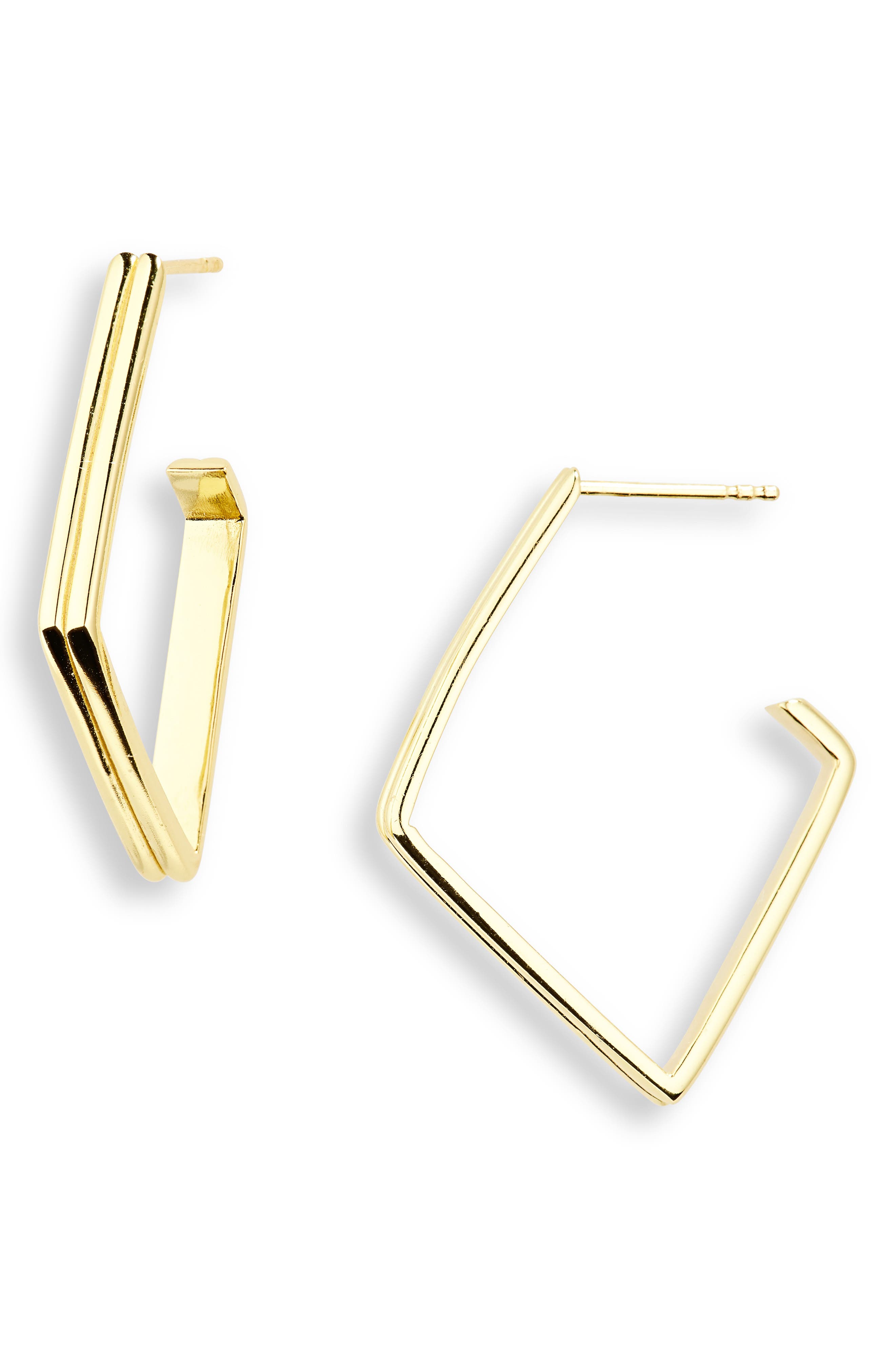 Argento Vivo Sterling Silver Double Band Rhombus Hoop Earrings