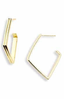 Argento Vivo Sterling Silver Double Band Rhombus Hoop Earrings
