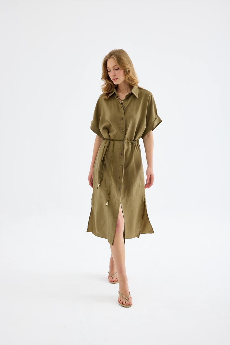 Solenne Cotton Midi Shirt Dress, Alternate, color, Khaki