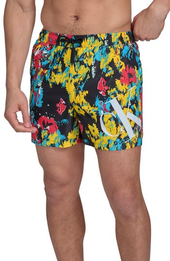 Calvin Klein Ck Outline Volley Swim Trunks In Multi