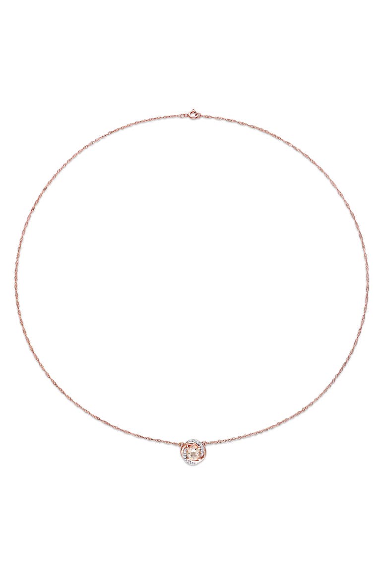 Morganite & Diamond Swirl Halo Necklace 10k, Alternate, color, Morganite