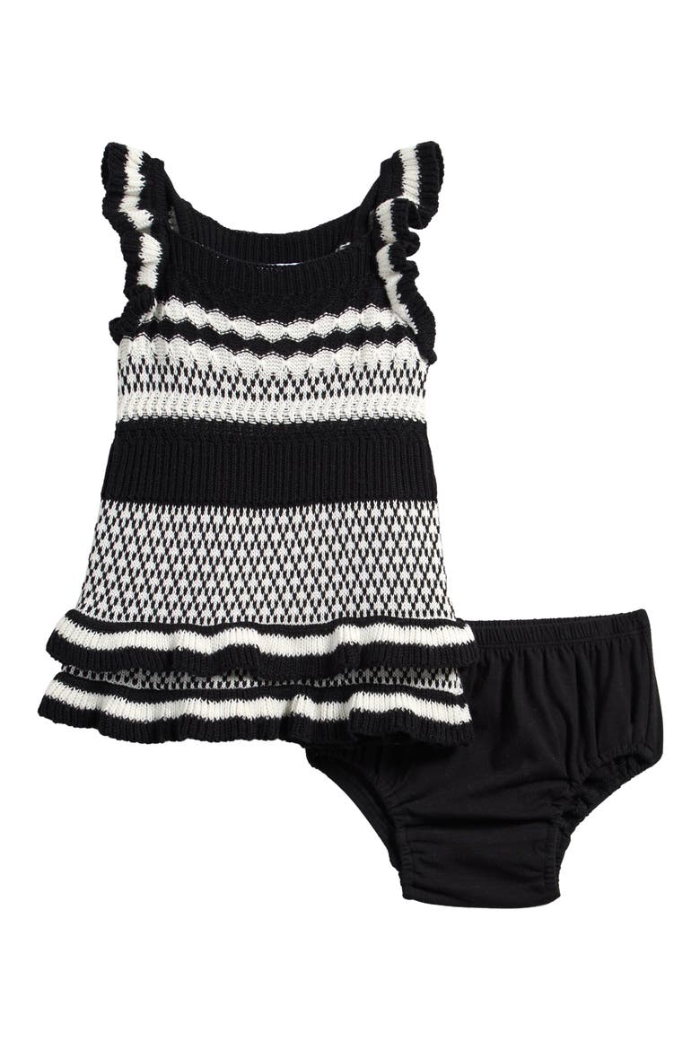 Ruffle Cotton Blend Sweater Dress with Bloomers, Main, color, JET STREAM/ BLCK