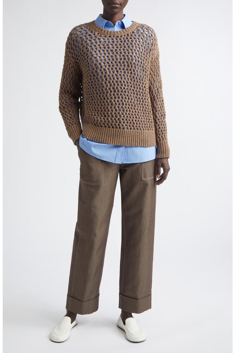 Hand Knit Cotton Open Stitch Sweater, Alternate, color, ROOT MULTI