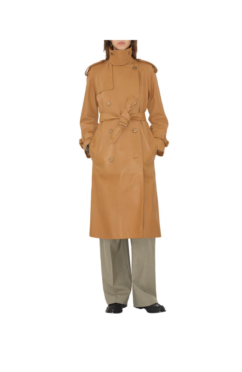 Burberry Long Leather Castleford Trench Coat, Alternate, color, Sepia