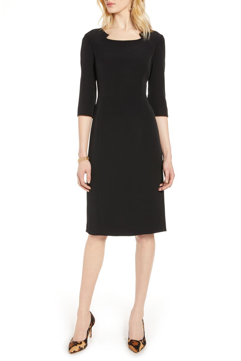Stretch Crepe Sheath Dress, Main, color, BLACK