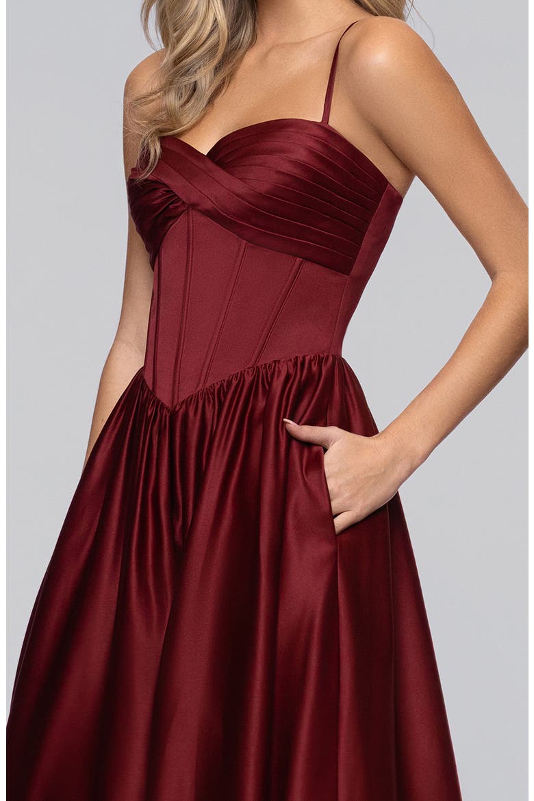 Basque Waist Satin Gown, Alternate, color, WINE