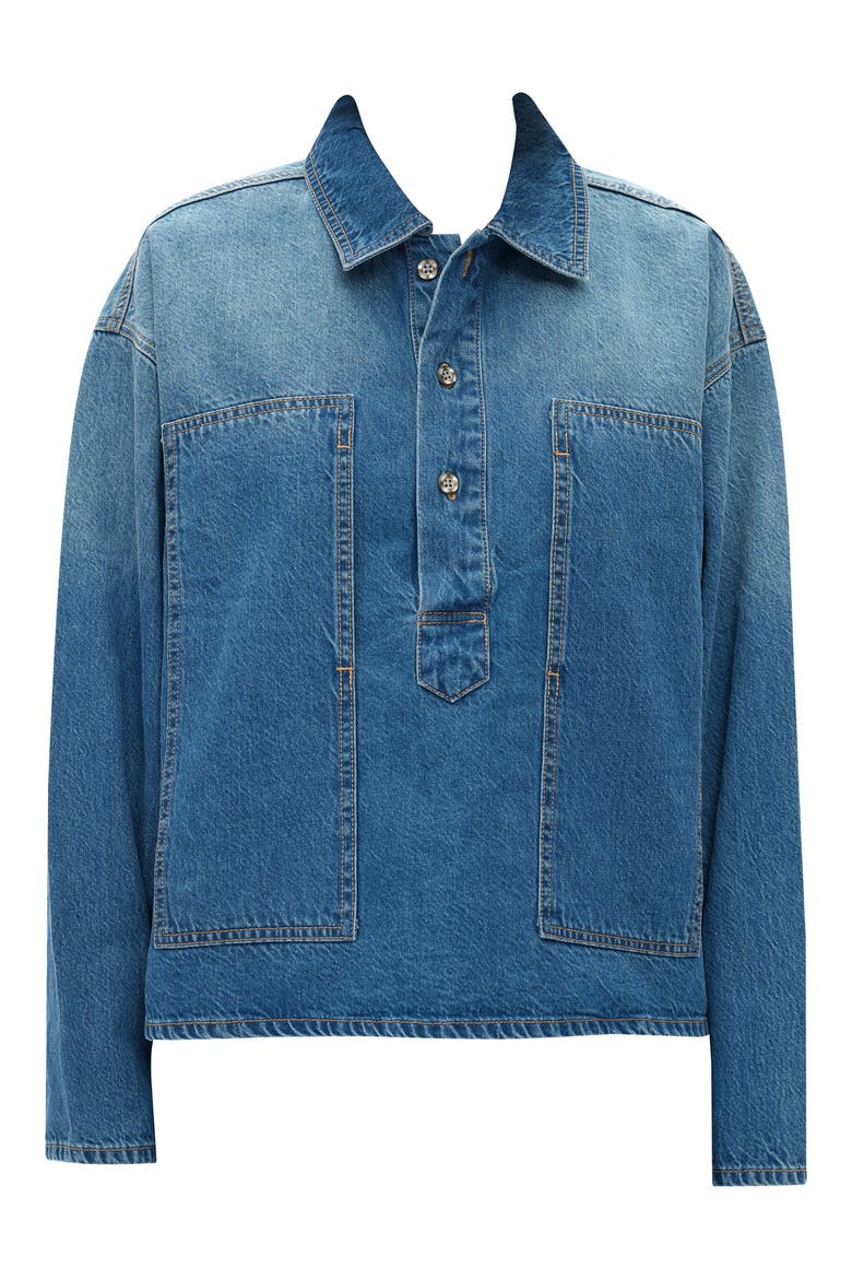 Relaxed Ombé Denim Popover Shirt, Alternate, color, MEDIUM BLUE