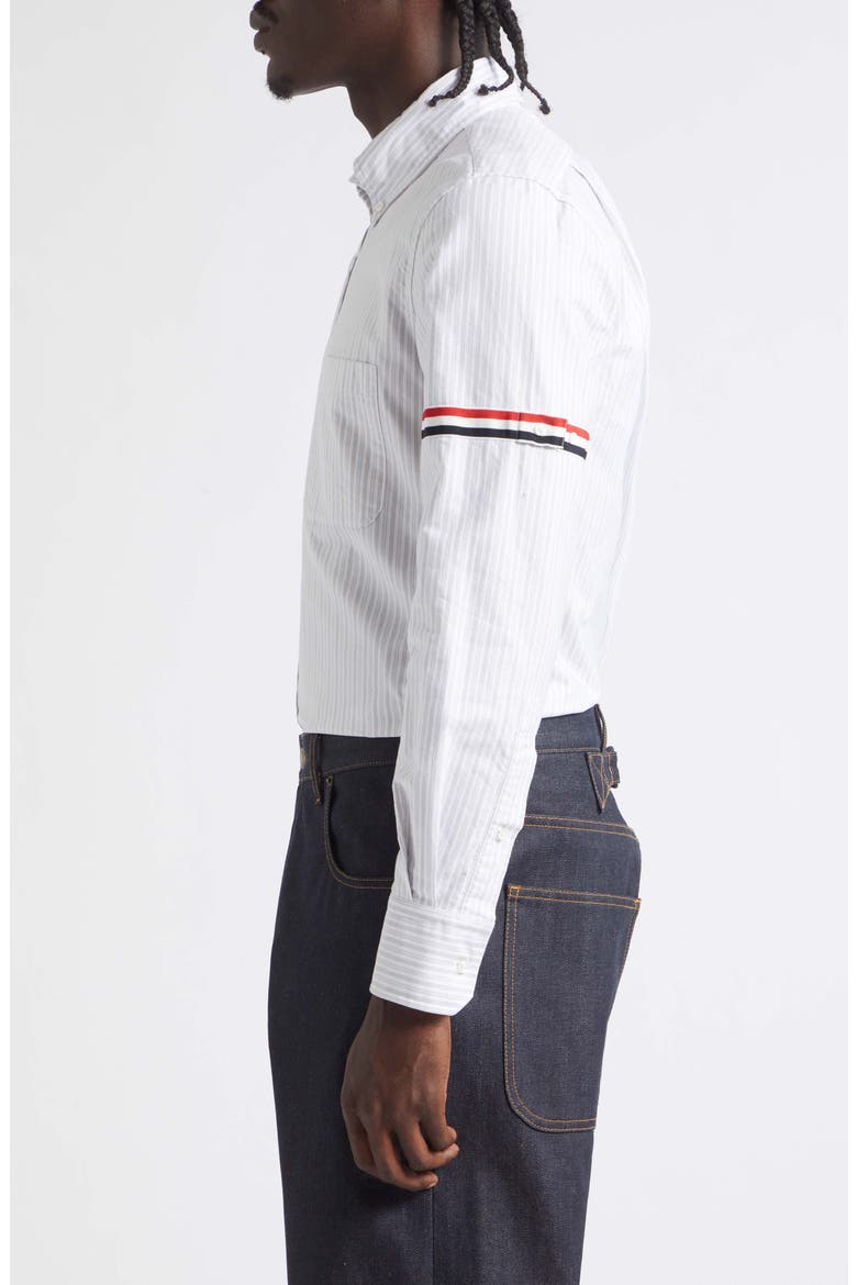 Straight Fit Armband Stripe Cotton Button-Down Shirt, Alternate, color, MEDIUM GREY