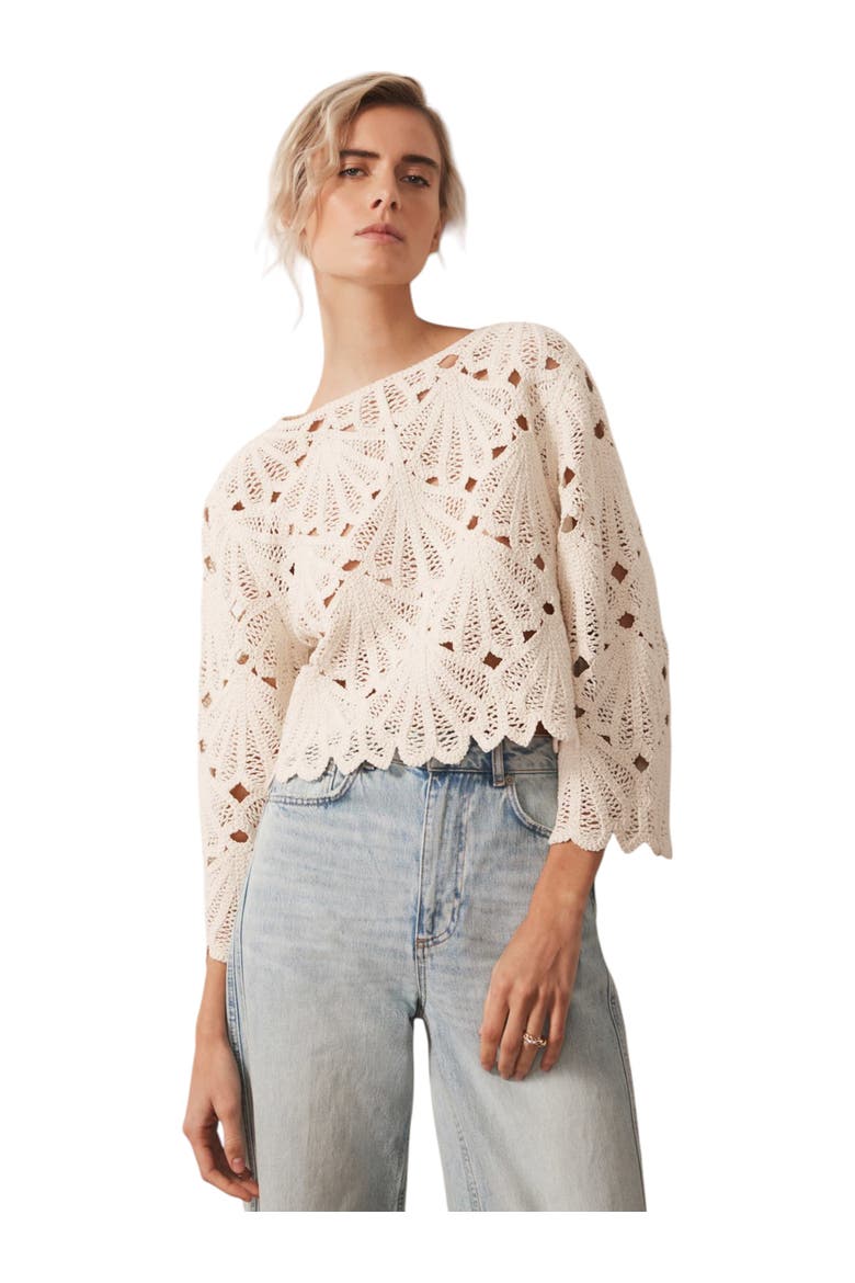 Crochet Knited Top, Main, color, Neutral