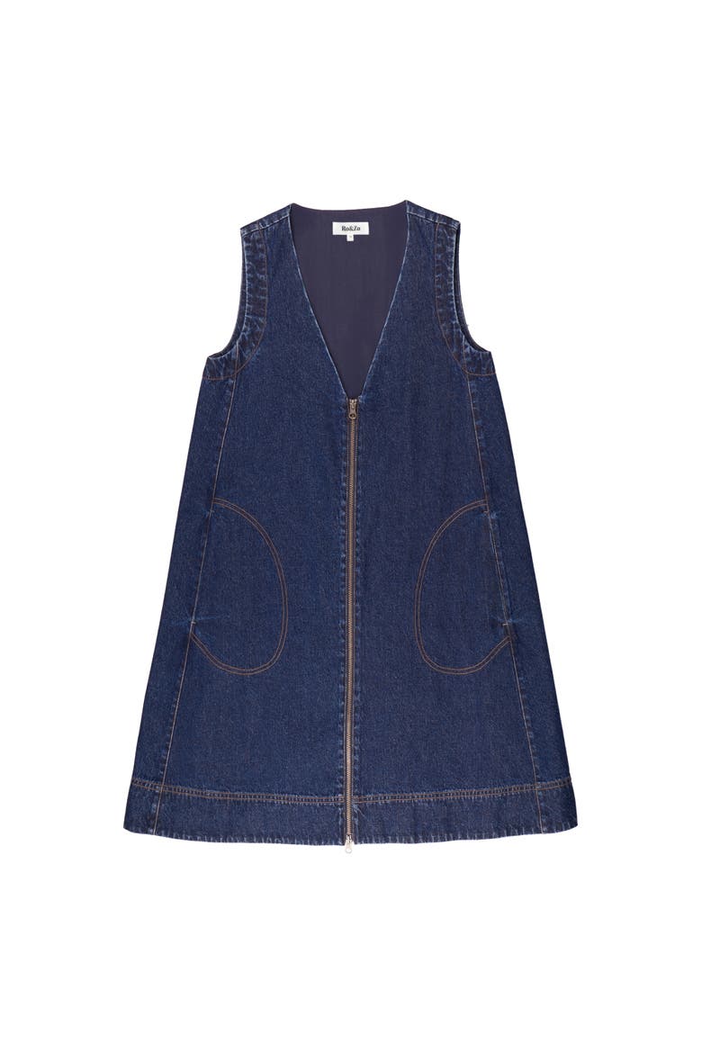Sleeveless Denim Zip Front Mini Dress, Alternate, color, Blue