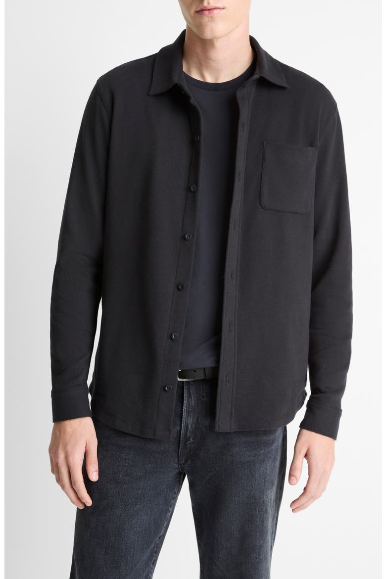 Knit Button-Up Shirt Jacket, Main, color, BLACK