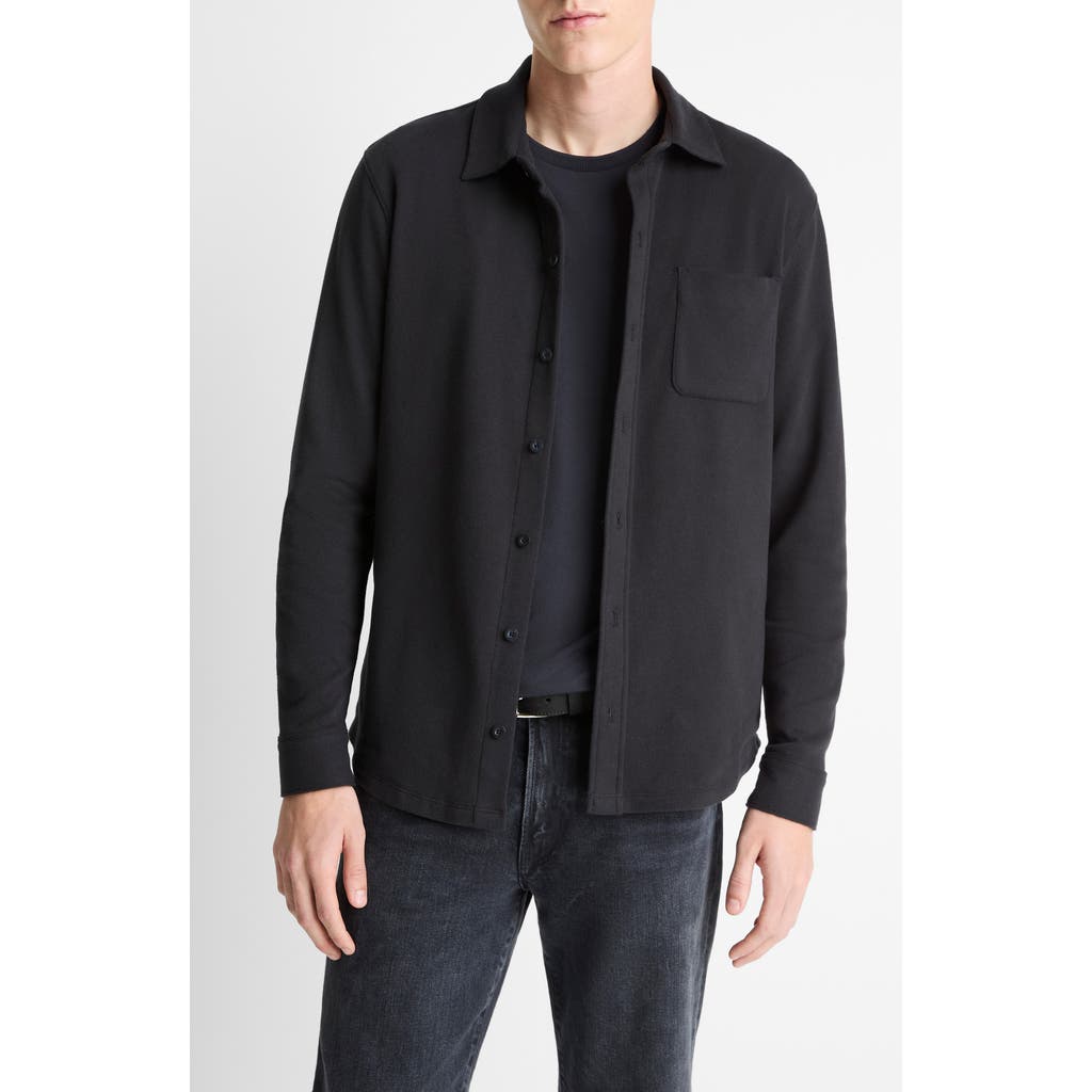 Vince Knit Button-up Shirt Jacket In Black