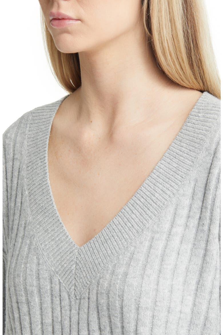 V-Neck Rib Sweater, Alternate, color, GREY HEATHER