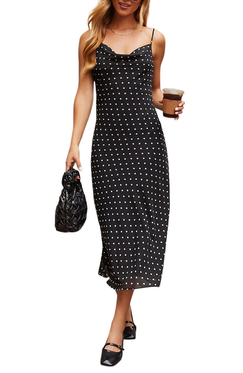 VICI Collection Ainsley Polka Dot Midi Slipdress, Main, color,