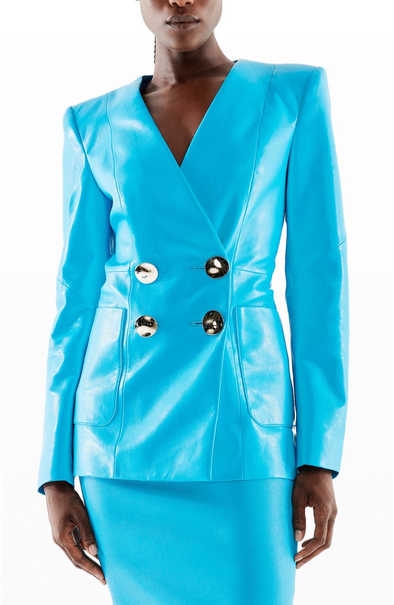 AS by DF Claude Recycled Leather Blazer, Main, color, Fiji Blue