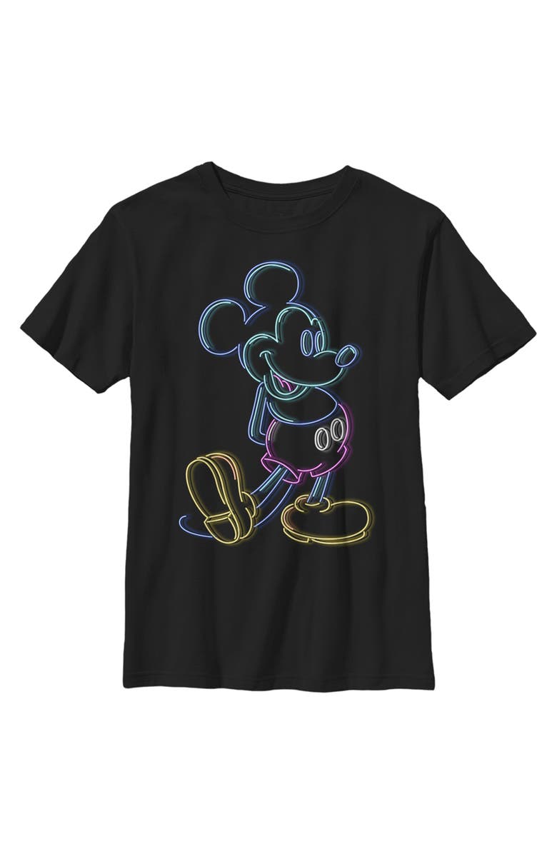 Mickey & Friends Boy's Mickey & Friends Bright Neon Mickey Mouse Outline  Graphic T-Shirt, Main, color, Black