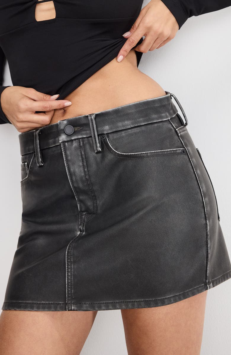 Good American '90s Faux Leather Miniskirt, Alternate, color, Black001