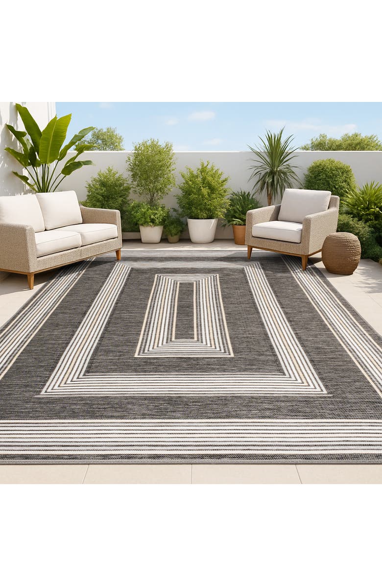 JONATHAN Y Argo Classic Nautical Mitre Stripe Reversible Machine-Washable Indoor/Outdoor Area Rug, Alternate, color, Black/Cream