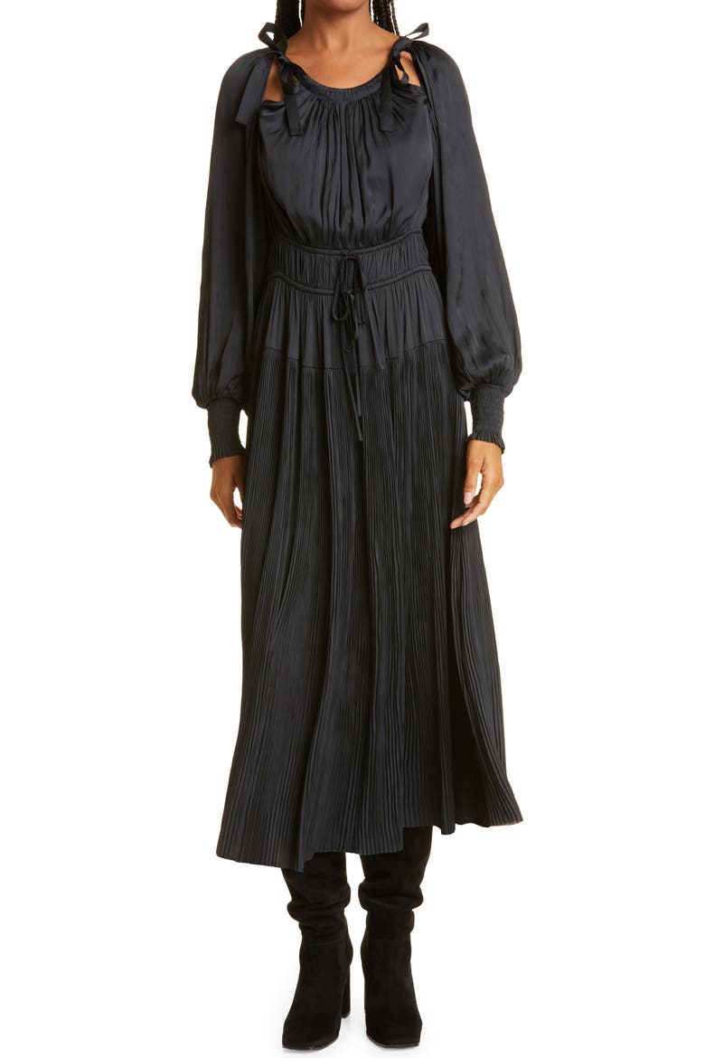 Lila Long Sleeve Midi Dress, Main, color, NOIR