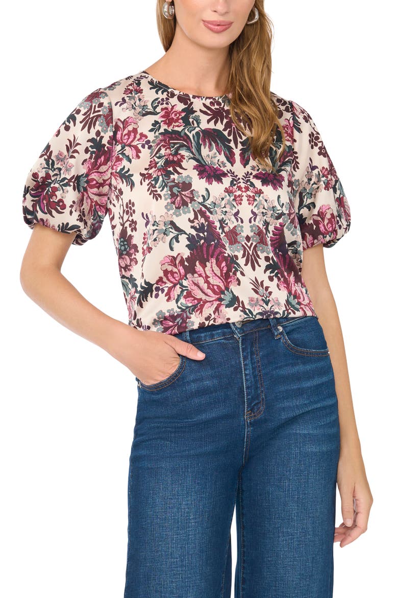 Puff Sleeve Crewneck Top, Main, color, RAINY DAY