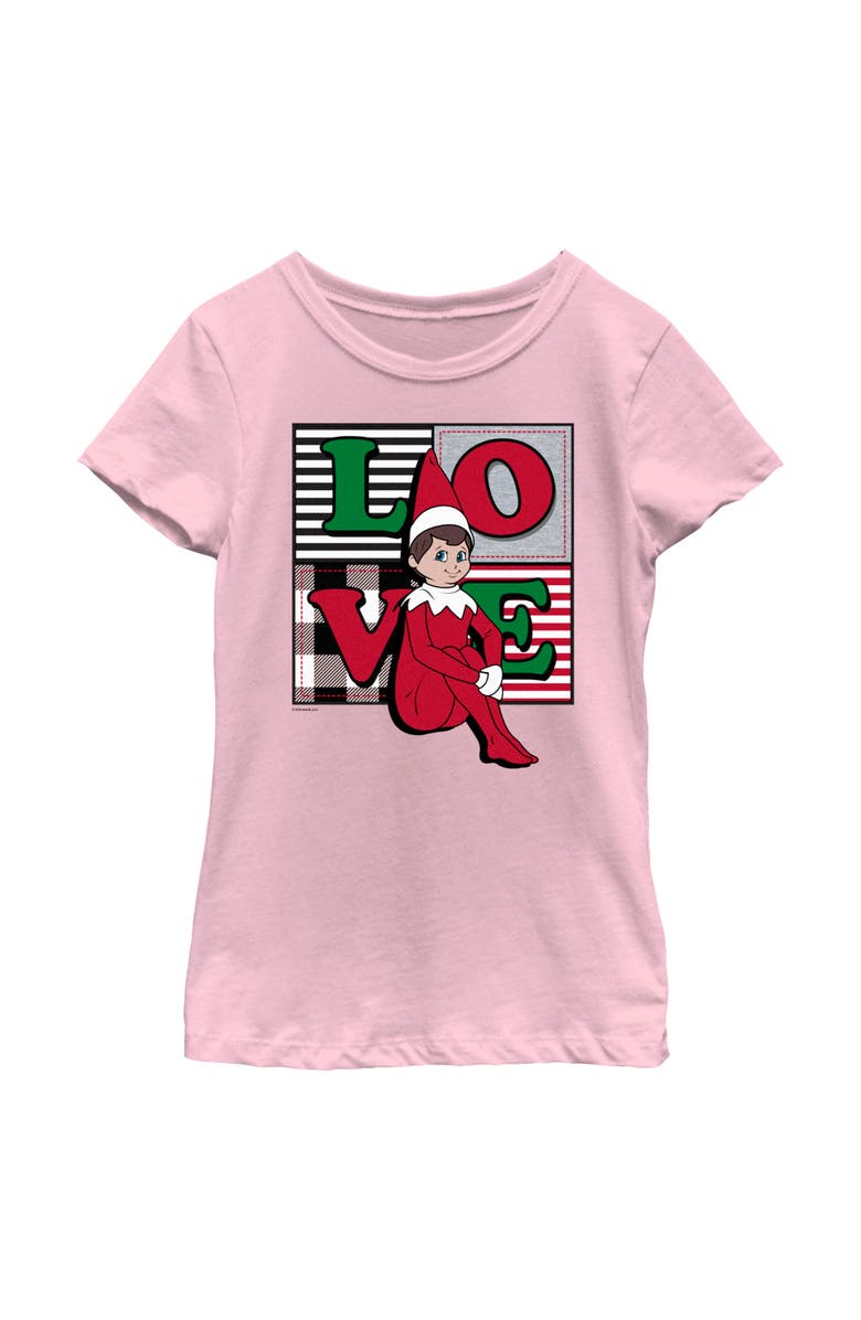 THE ELF ON THE SHELF Girl's The Elf on the Shelf Plaid Love  Graphic T-Shirt, Main, color, Light Pink