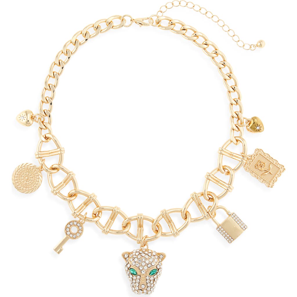 Tasha Crystal Charm Chain Choker Necklace In Gold