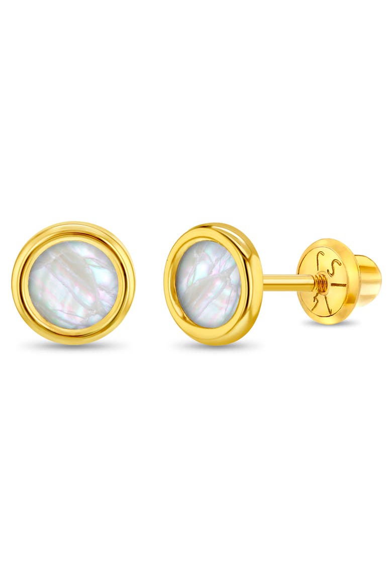 14k Mother of Pearl Bezel Earrings, Main, color, White