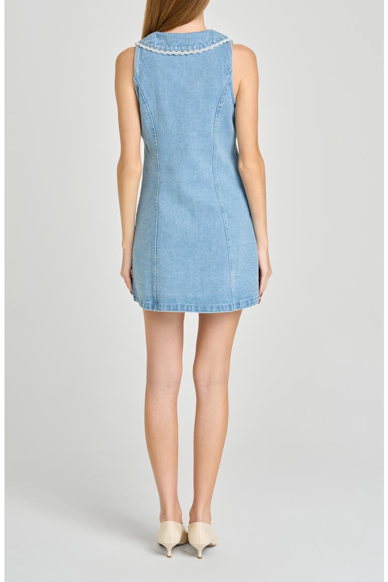 Betsy Lace Trim Sleeveless Denim Minidress, Alternate, color, MED WASH