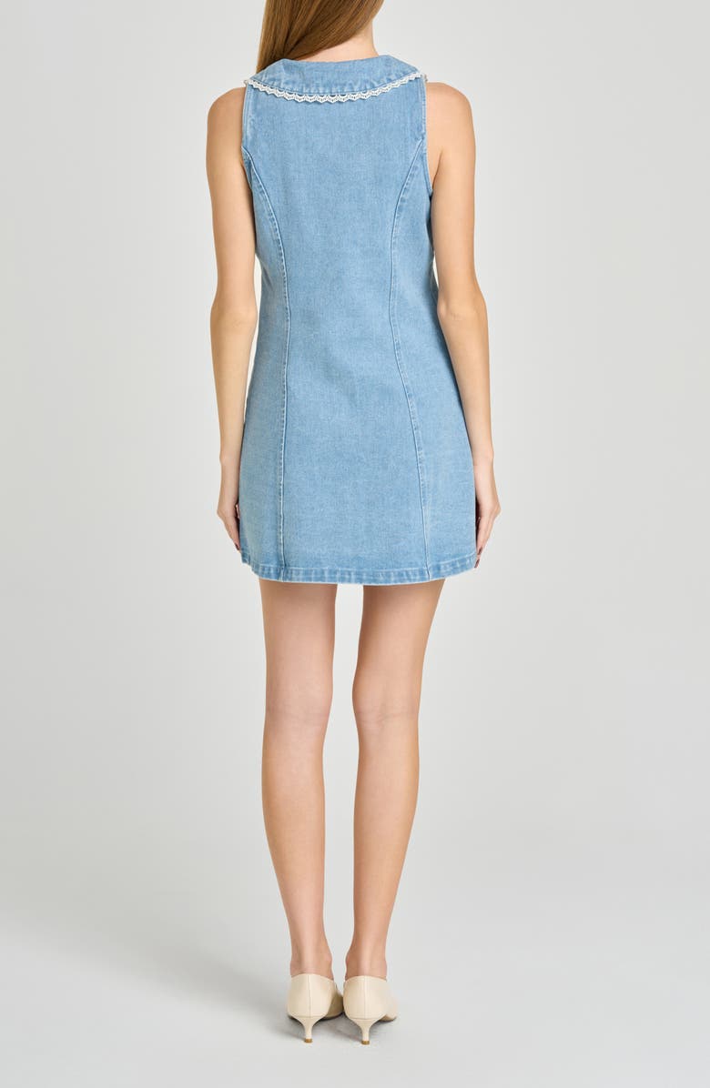 WAYF Betsy Lace Trim Sleeveless Denim Minidress, Alternate, color, Med Wash