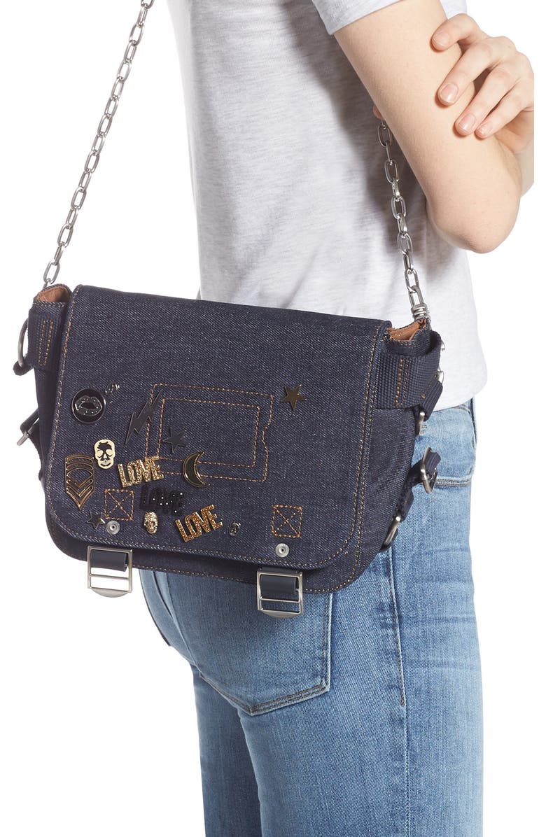 Zadig & Voltaire XS Ready Made Denim Canvas Messenger Bag, Alternate, color,