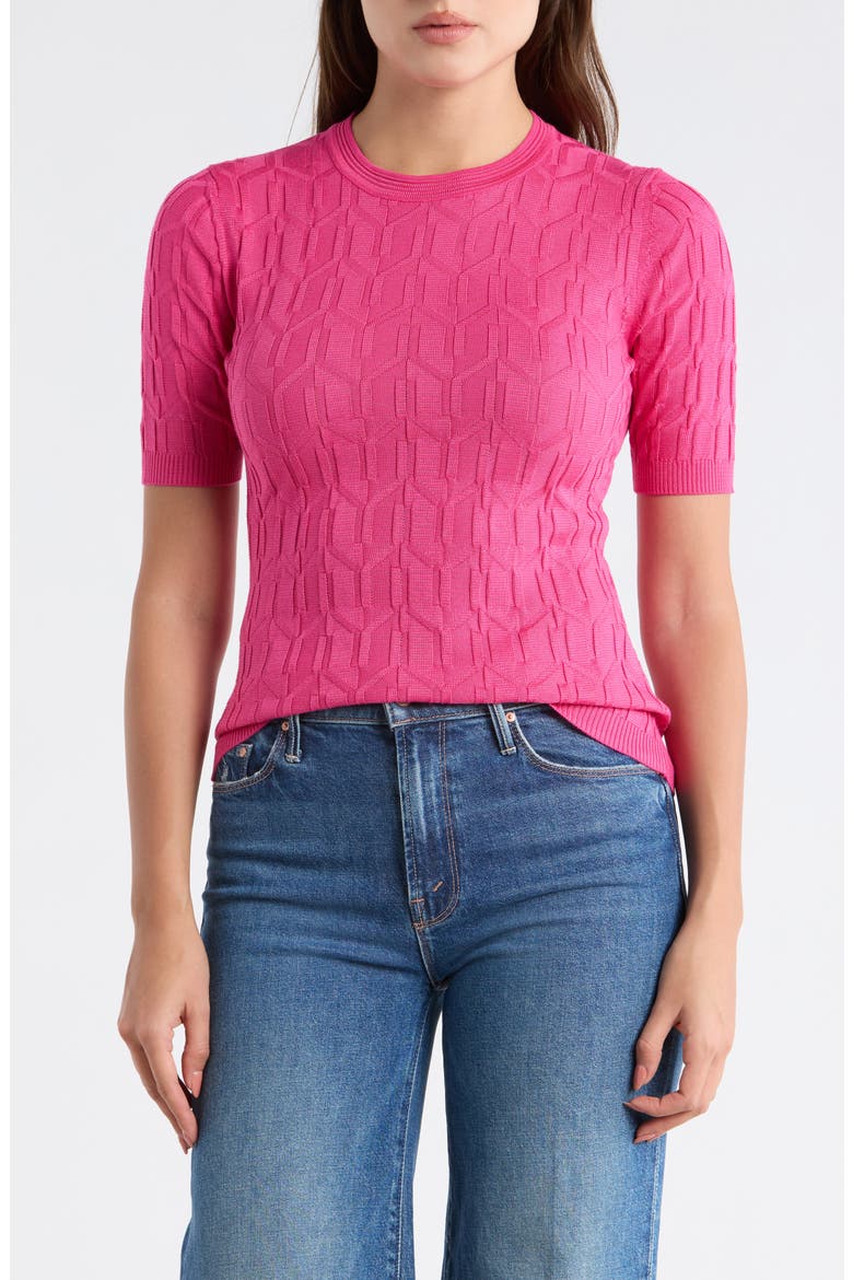 Girocollo Short Sleeve Sweater, Main, color, FUXIA TONES