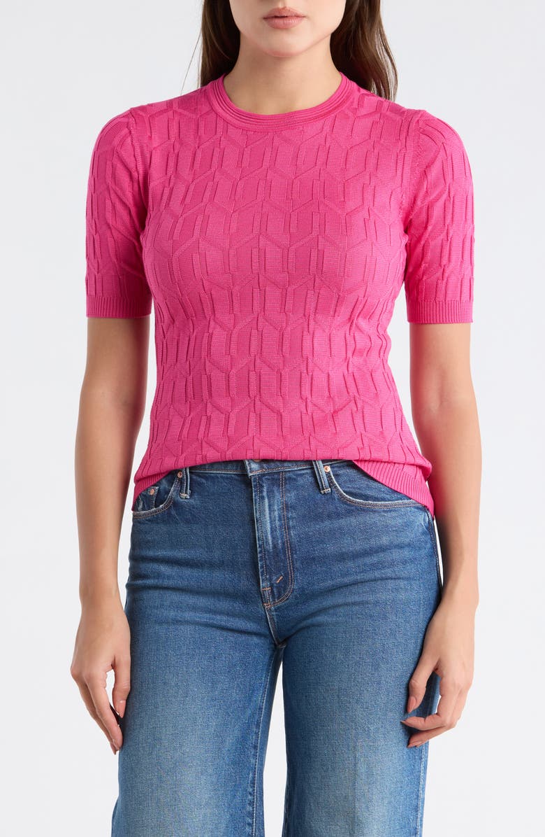 M Missoni Girocollo Short Sleeve Sweater, Main, color, Fuxia Tones