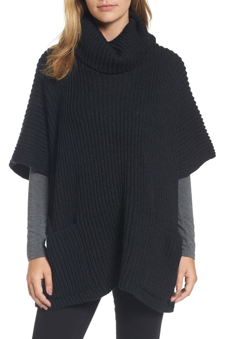 Cowl Neck Poncho, Main, color, BLACK