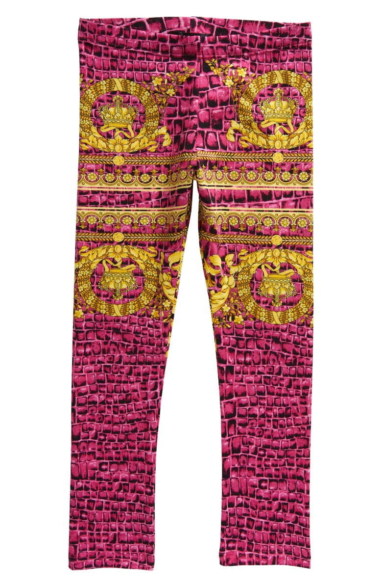 Versace Kids' Barocco Cocco Stretch Cotton Leggings, Main, color,