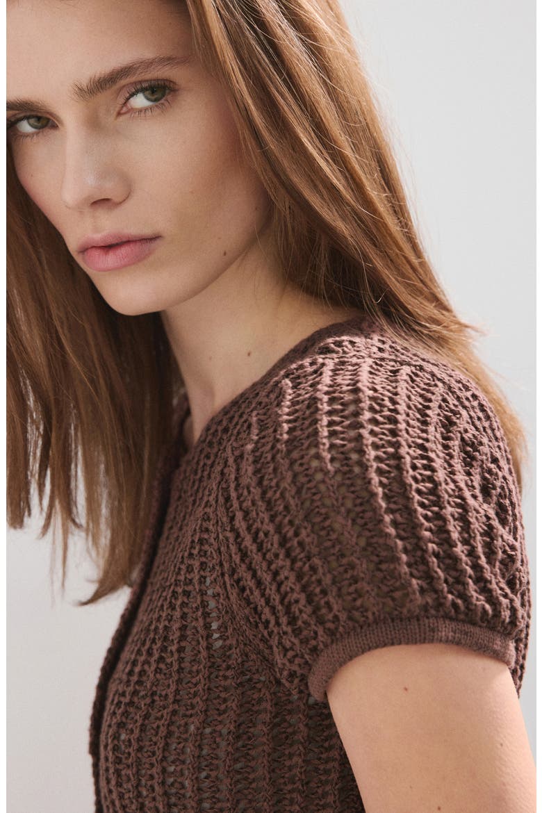 Short Sleeve Crochet Cardigan, Alternate, color, CHOCOLATE