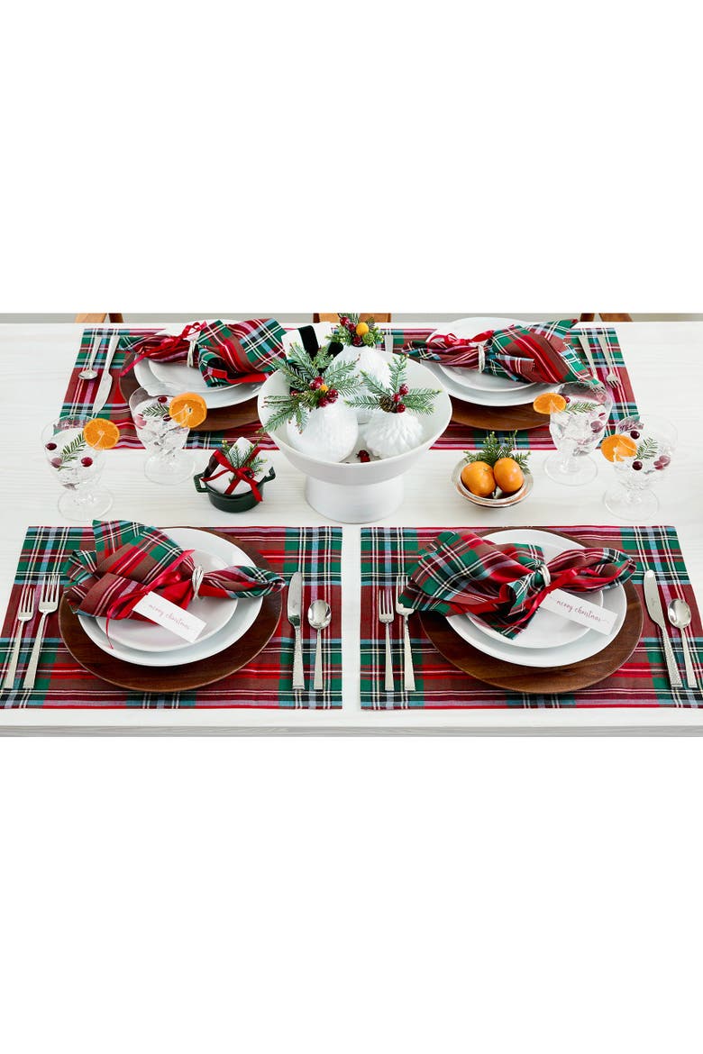 Linen Dinner Napkins Set of 4, 20 x 20" - Madras Holiday Plaid, Alternate, color, Red
