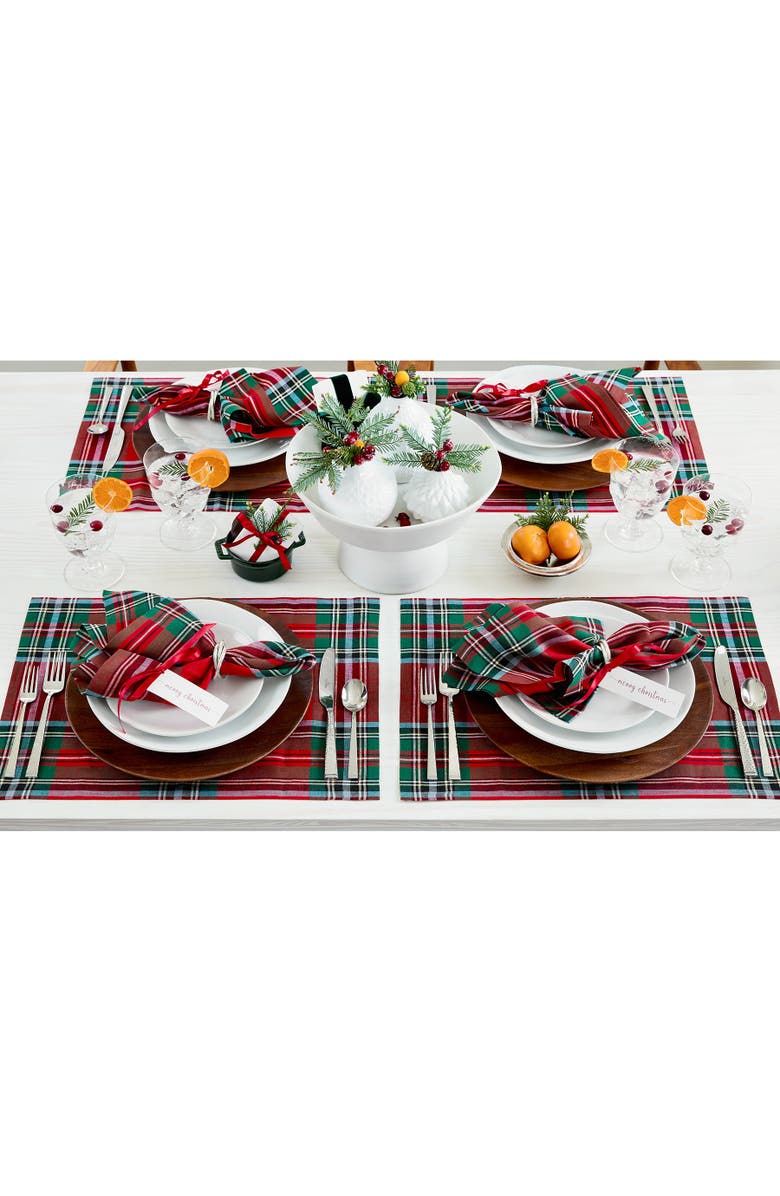 Solino Home Linen Dinner Napkins - Madras Holiday Plaid, 20" x 20", Alternate, color, Red
